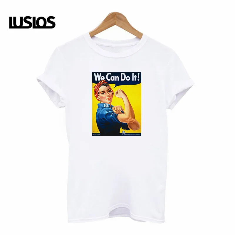 

LUSLOS we can do it strong women print t shirt for women summer short sleeve casual o-neck t-shirt femme funny slogan tee tops