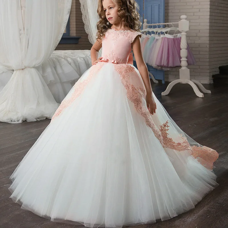 Детское свадебное платье с цветочным узором для девочек; детское длинное платье; вечерние платья принцессы для девочек; детская одежда; Бальные платья; vestidos