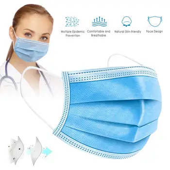 

100Pcs Disposable Face Mask filter Earloop Breathable Melt-blown masks 3 Layer Nonwove Filter Disposable mouth mask