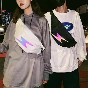 

Unisex Reflective Waist Bag Fanny Pack Fashion Street Style Women Banana Bags Belt Hip Hop Bag Large Capacity Canvas Waist Pack
