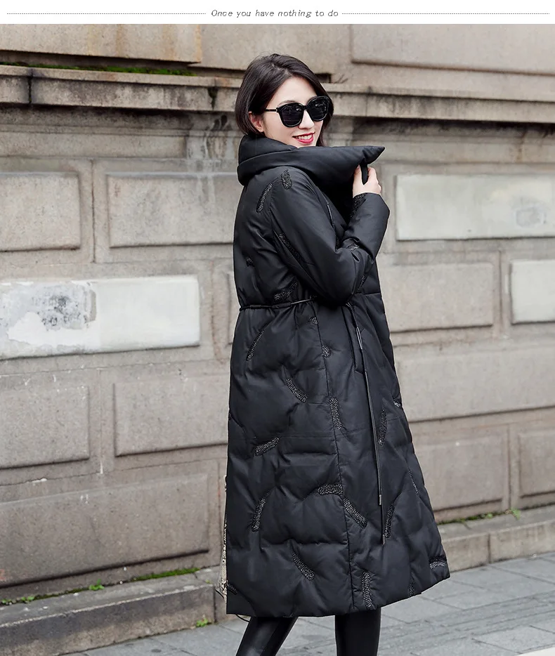 Winter Genuine Leather Down Jacket Women Long Sheepskin Coat Warm White Duck Down Jacket Korean Real Leather ZM-8238 J3761