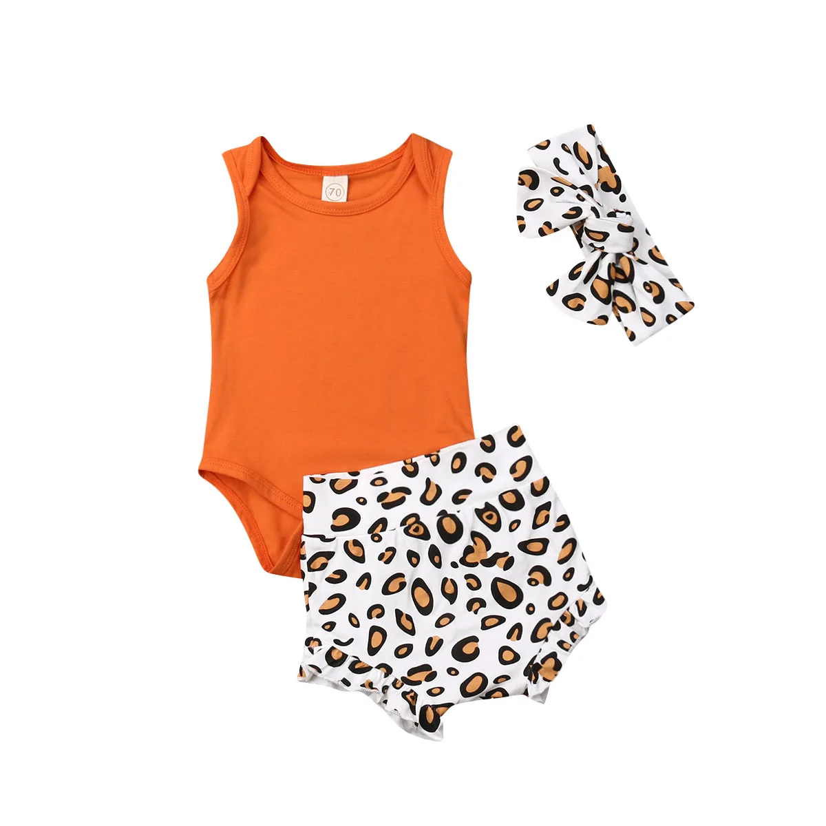Toddler Baby Girls Summer Sleeveless Romper Leopard Short Pants Headband Outfits Casual Set