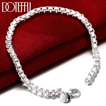 

DOTEFFIL 925 Sterling Silver 4mm Square Box Chain 8 inches Bracelet For Woman Charm Wedding Engagement Fashion Party Jewelry