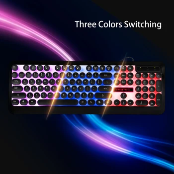 

USB Wired Gaming Keyboard Steampunk Keyboard Backlit Retro Round Keycap Metal Panel Color Changing 104 Keys for PC Laptop