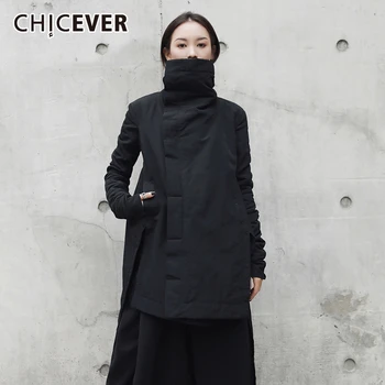 

CHICEVER Winter Plus Size Parkas Women Long Sleeve Turtleneck Warm Thick Irregular Hem Split Cotton Coat Female 2020 Fashion New