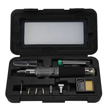 

10 In 1 Automatic Ignition Butane Soldering Iron Kit Welding Torch Tools Kit Electric Soldering Set Gas Blow Torch Pen-Gray