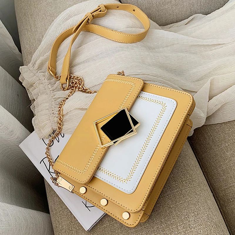 

MONNET CAUTHY Autumn New Female Bags Classic Chic Style Fashion Messenger Bag Patchwork Color Yellow Green Khaki Black Lady Flap