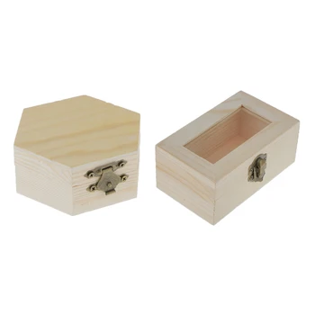 

2 PCS Wood Craft Box Handmade Wooden Jewelry Gifts Storage Box Packaging Case