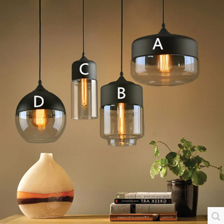  Metal Industrial Glass Pendant Light Black Loft Bar Counter Dining Room Personality Creative Glass  - 32884683538