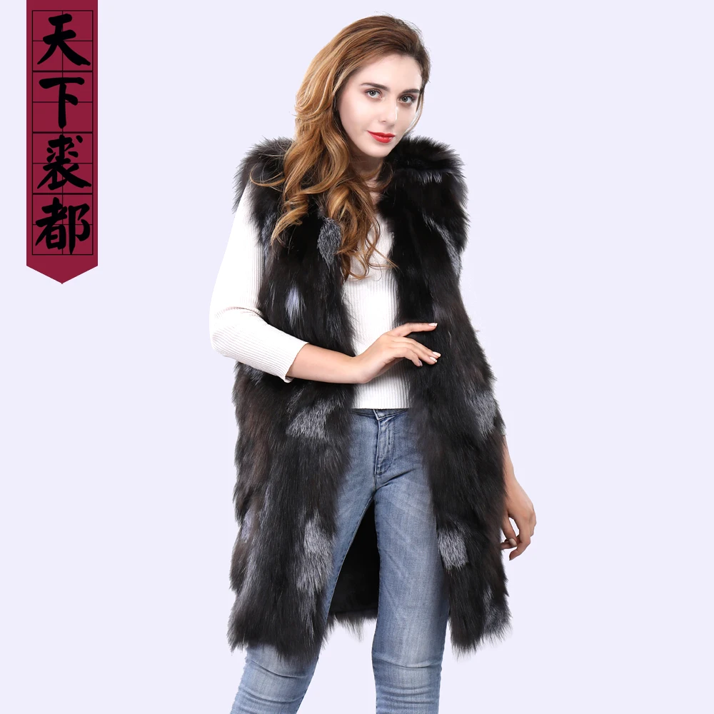 

Winter women real fox fur vest casual lady genuine silver fox fur gilet coat sleeveless brand customized 50 70 90cm fur clothing