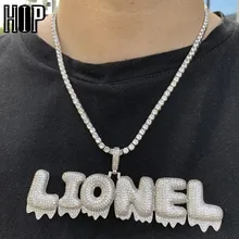 Hip Hop-Colgante de cadena de goteo de circón cúbico para hombre, con nombre personalizado de burbuja Letras, joyería con cadena de tenis