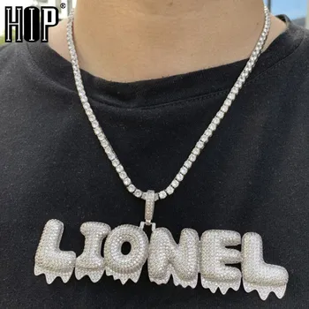 

Hip Hop Iced Out Bubble Letters Custom Name Cubic Zircon Drip Chain Pendants & Necklaces For Men Jewelry With Tennis Chain