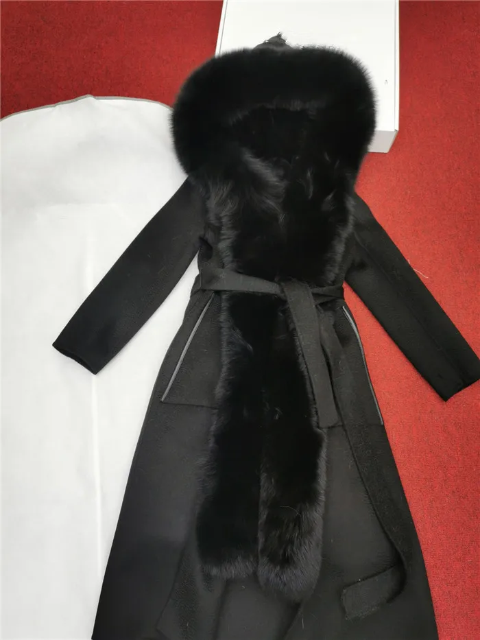 Высококачественное кашемировое шерстяное пальто для женщин, длинное пальто для женщин, Воротник из натурального меха лисы, съемная подкладка из меха кролика, зимняя куртка