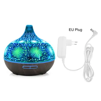 

3D Glass Aromatherapy Humidifier Essential Oil Diffuser with 7 Color LED Lights Black Wood Pattern Base & Firework LED Light