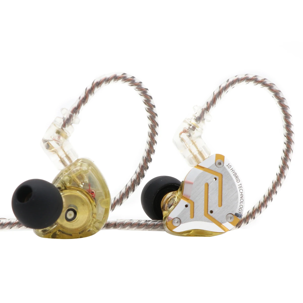 Плотным верхним ворсом KZ ZS10 Pro 4BA+ 1DD 5 в ухо для водителей HiFi наушники из глянцевого металла с Нержавеющая сталь Лицевая панель, 2 контактный съемный кабель - Цвет: Gold with mic