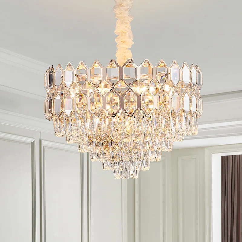 

Modern Light Luxury K9 Crystal Chandelier Living Room Nordic Style Round Simple Golden Villa Dining Room Bedroom Crystal Lamps