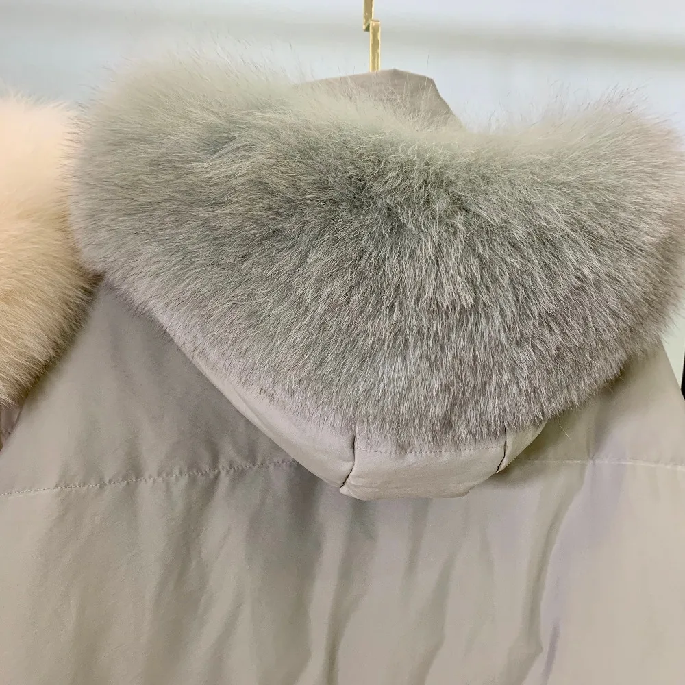 Thick Hooded Loose Warm Real Natural Fox Fur Collar Down Parka Winter Women Coat Long White Duck Down Jacket Female L080