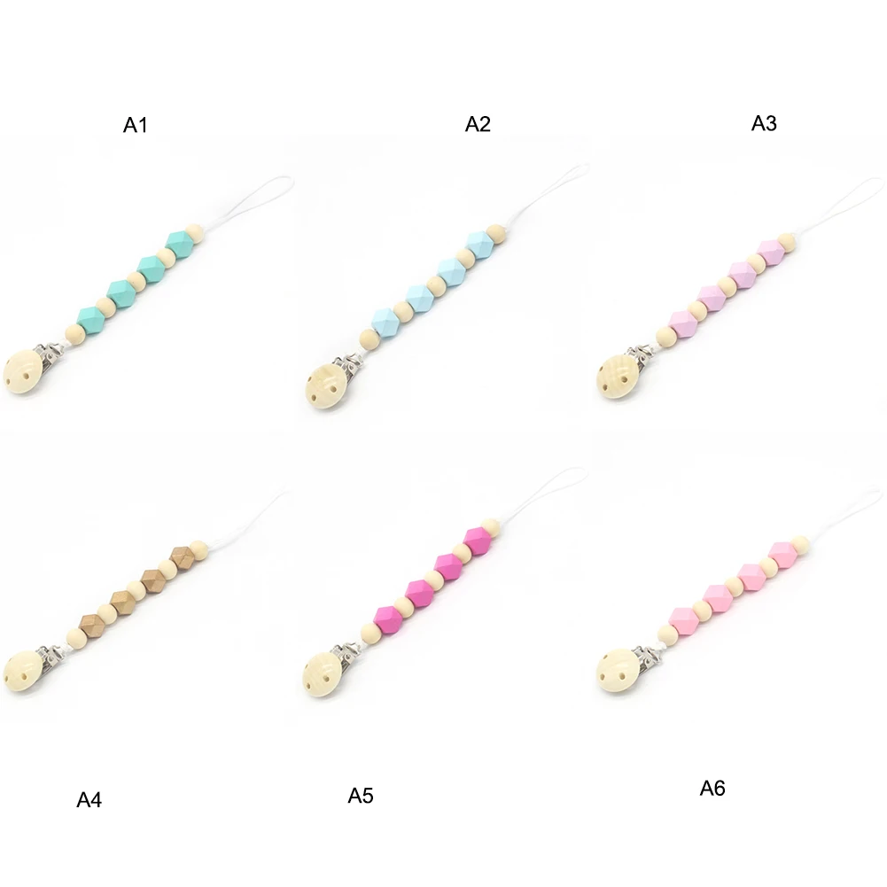Handmade Silicone Pacifier Chains Safe Teething Maternal Infant Bottle Drop-proof Pacifier Chain Wooden Soother Clips