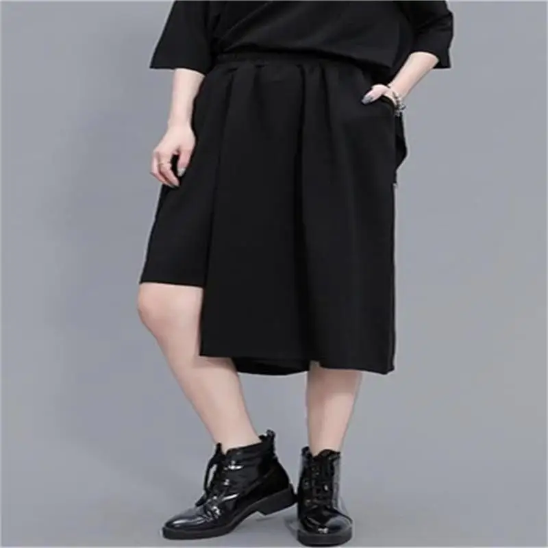 Lady Trouser Skirt Summer New Solid Color Elastic Waist Irregular Asymmetric Skirt Wide Leg Trousers Loose Hip Short Skirt