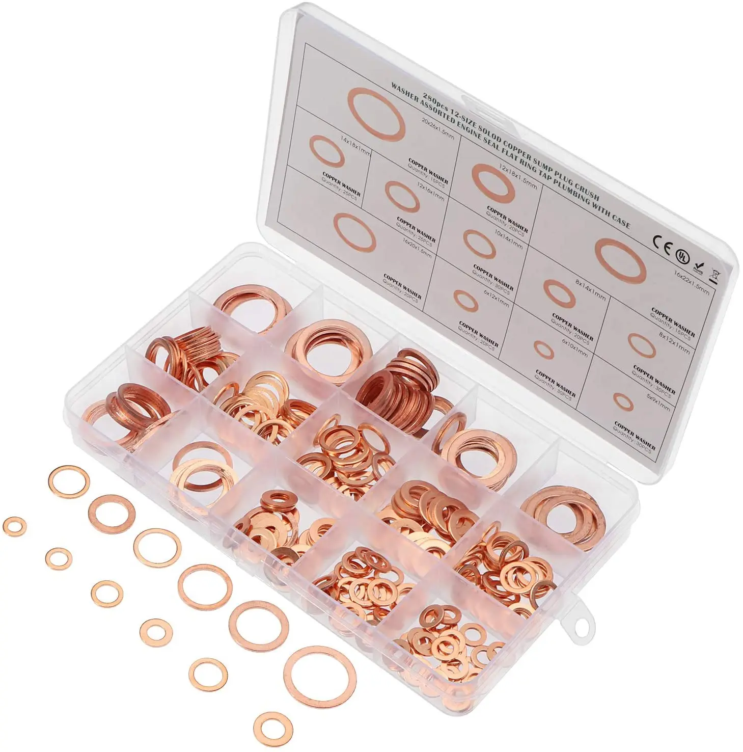 Solid Copper Washer Sealing Flat O-Ring Gaskets M5-M20 Assortment Set Durable 