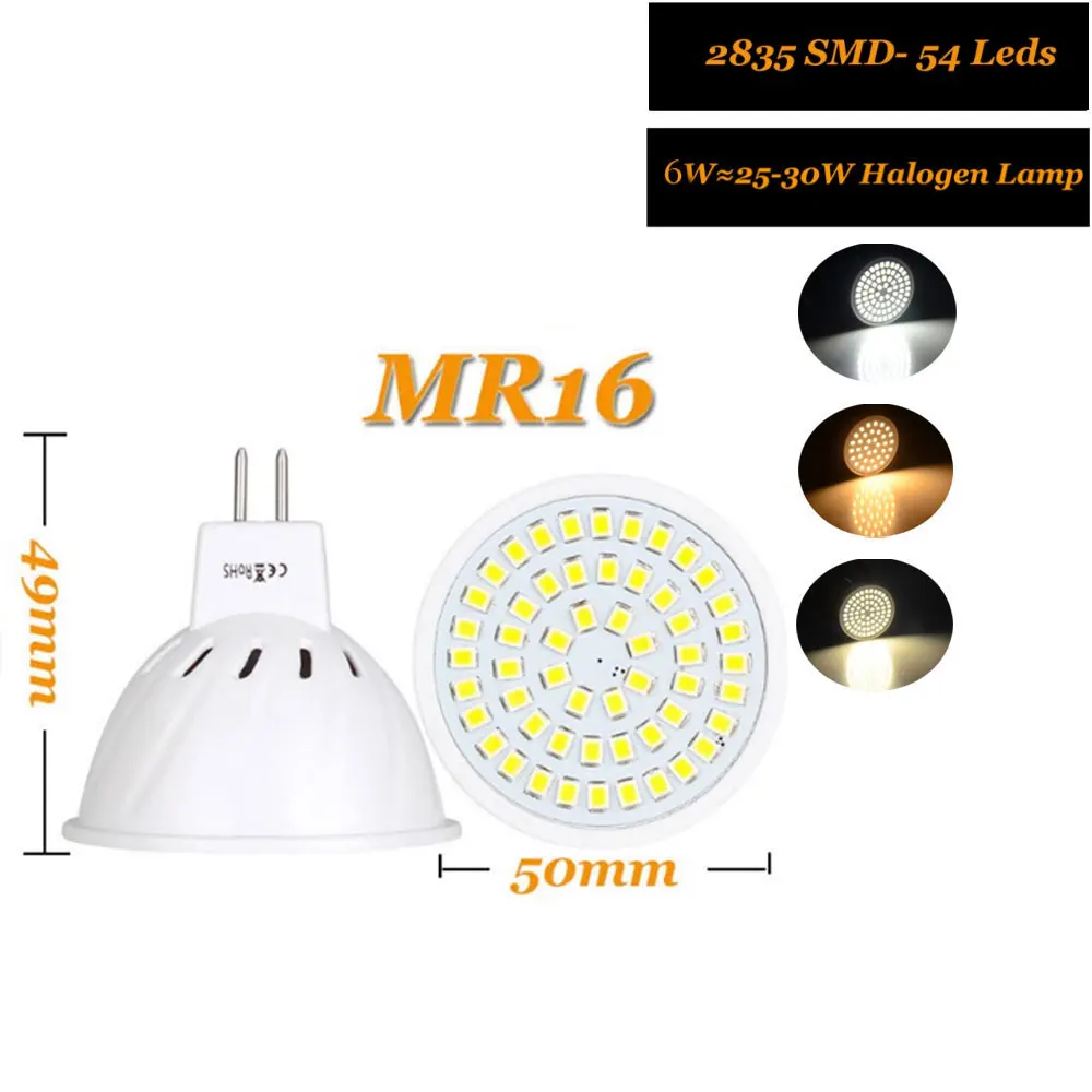 Светодиодный светильник MR16 10x12 в 24 220 В SMD 2835 точечный s 4 Вт 6 8 36 54 72 светодиодный