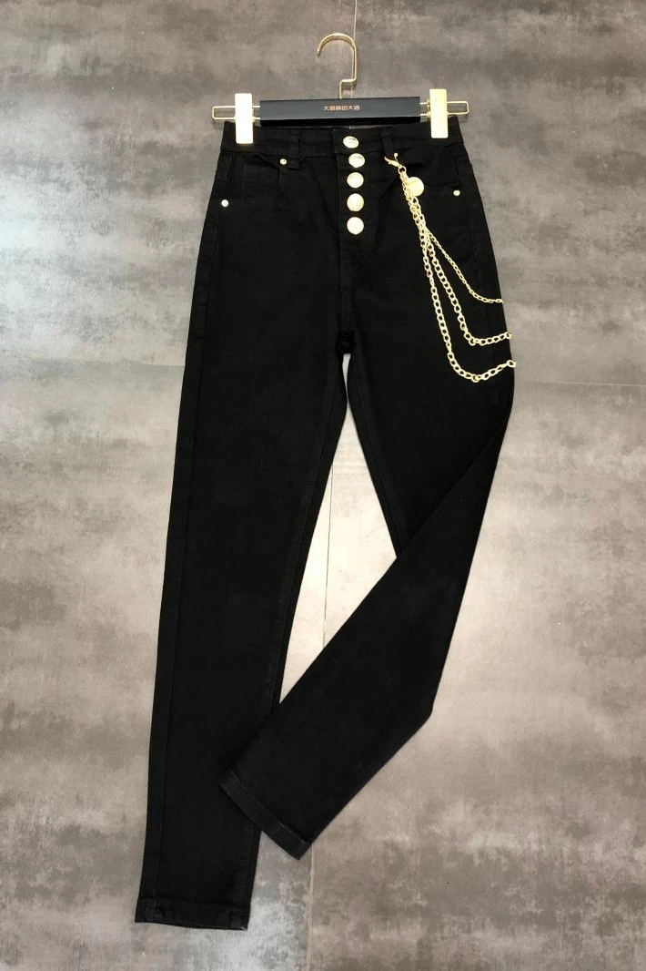 new autumn gold chain waist chain solid color stretch Slim jeans women