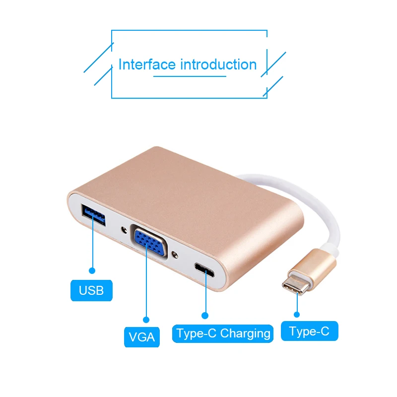 Basix type C концентратор для VGA адаптер Usb C концентратор USB 3,0 разветвитель USB-C конвертер для зарядки HaB Кабель-адаптер для Macbook USB-C концентратор