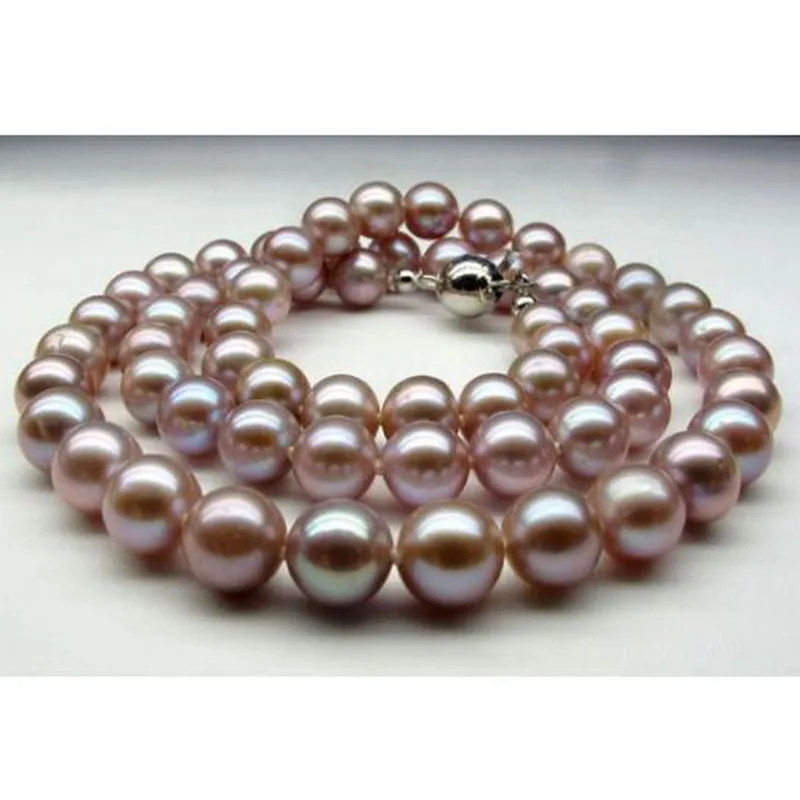 

9-11mm natural south sea genuine purple lavender round pearl necklace14k jj