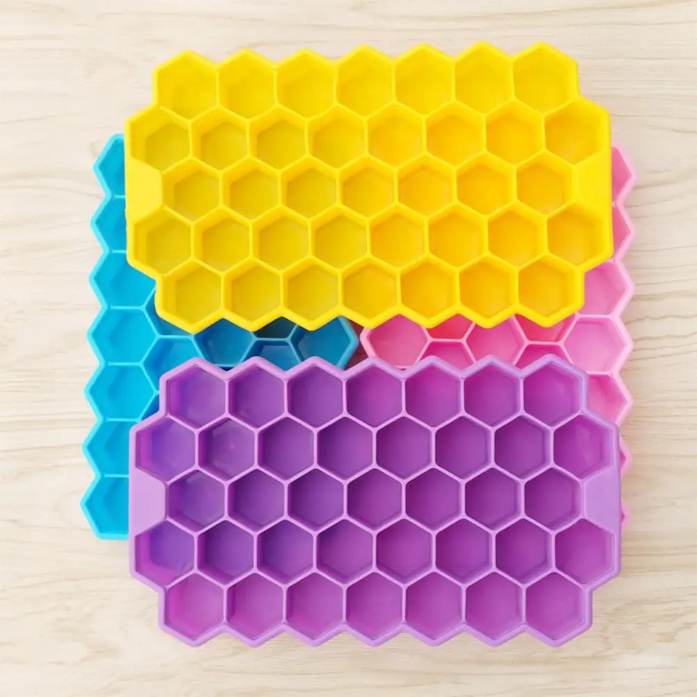 TPFOCUS 37-Grid Food Grade Silicone Ice Cube Mold with Cover Honeycomb Ice Tray DIY Creative Small Ice Cube Mold Kitchen Tools