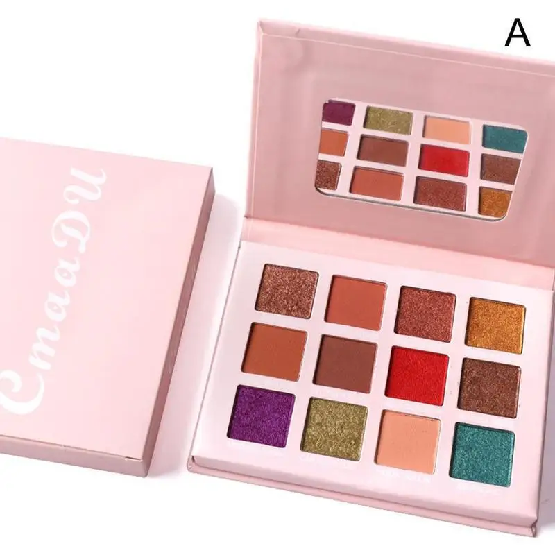 New 12 Color Glitter Matte Eyeshadow Palette Makeup Lasting Waterproof Pearlescent Nude Sequins Shimmer Pigment Eyeshadow 1pcs - Цвет: A