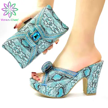 

Sky Blue Color Shoe and Bag Set New 2020 Women Shoes and Bag Set African Wedding Slipper Nigerian Shoes with Matching Bags Set