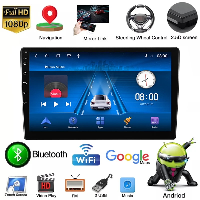 

For Universal Host Broadcast Video Stereo GPS Navigation Android 10 9.0 inch 2.5D 4-core Car DVD Multimedia Player