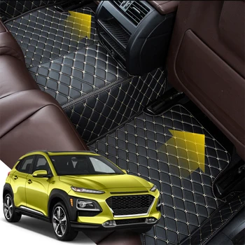 

Car Floor Mat Set Leather Cover Mat Styling Foot Protector Pad Automobile Accessories For Hyundai Kona Kauai 2015-2018 5 Seats