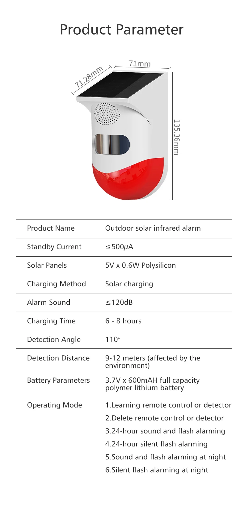 EARYKONG TUYA Smart Wifi Infrared Detector Wifi Alarm System Solar Siren Outdoor PIR Waterproof Wireless Strobe Siren anti lost alarm