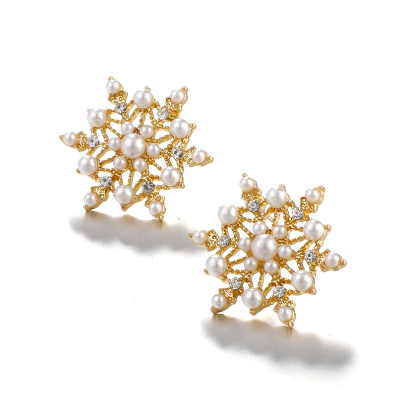 Женские серьги гвоздики в виде снежинок золотого цвета|Серьги-гвоздики| |