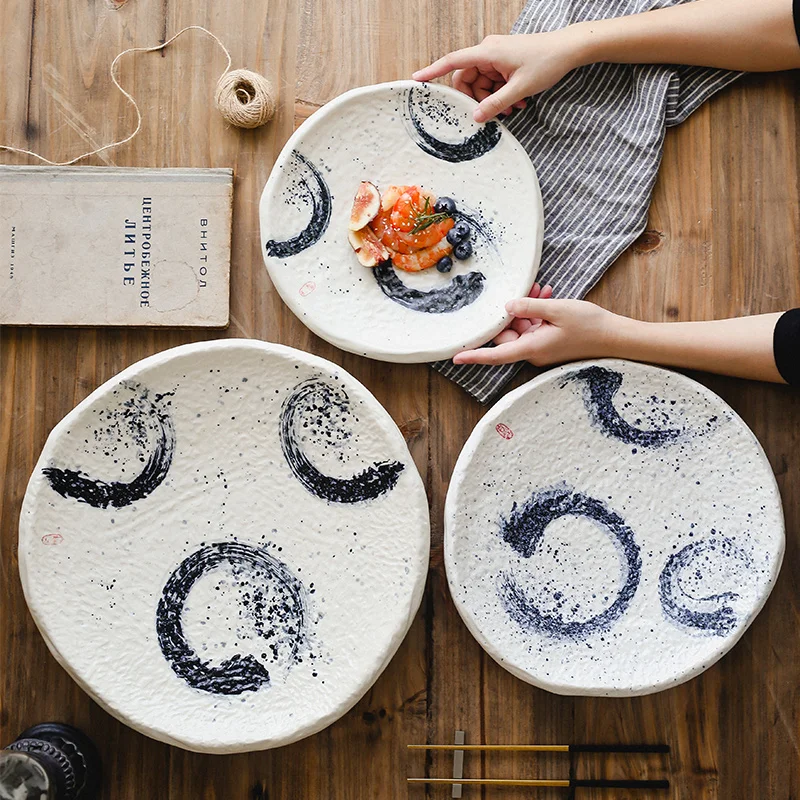 Chinese Ceramic Plate Household Seafood Plate Platter Large Sushi Plate Ceramic Disc Tableware