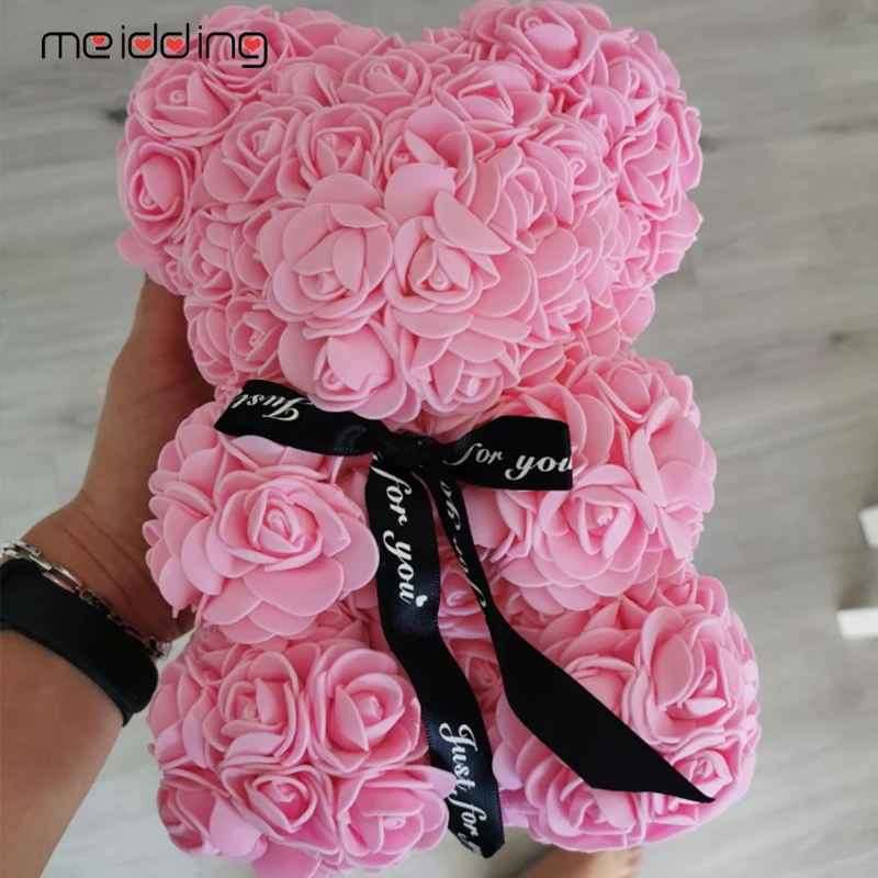 Valentines Day Rose Bear White Teddy Foam Mold Handmade Gift Wedding Deco Artificial Rose Flower For Birthday Party Decoraiton