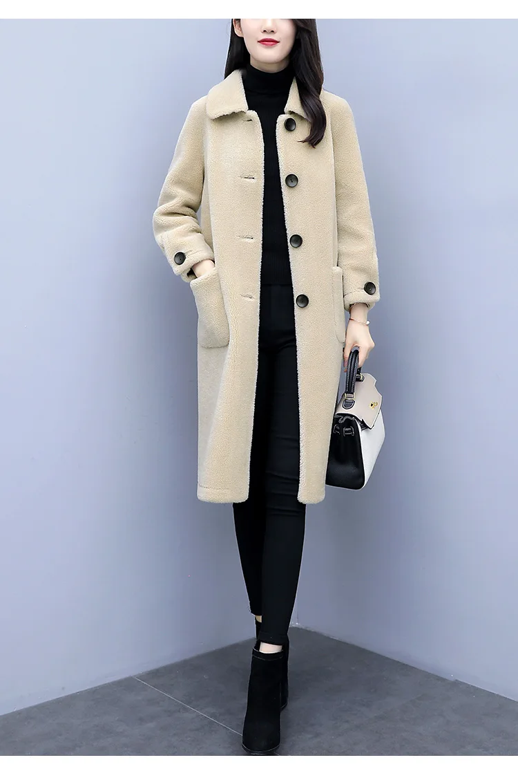 New Lamb Wool Fur Coat Women Winter Fashion Warm Medium-long Loose Lamb coat Faux