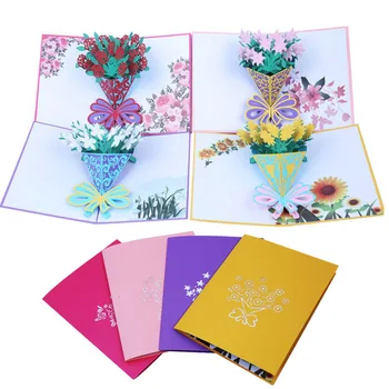 

1PC Pop UP Handmade Gift 3D Cutting Fantastic Greeting Cards Anniversary Mother's Day Happy Birthday Rose Flowers Greeting Card