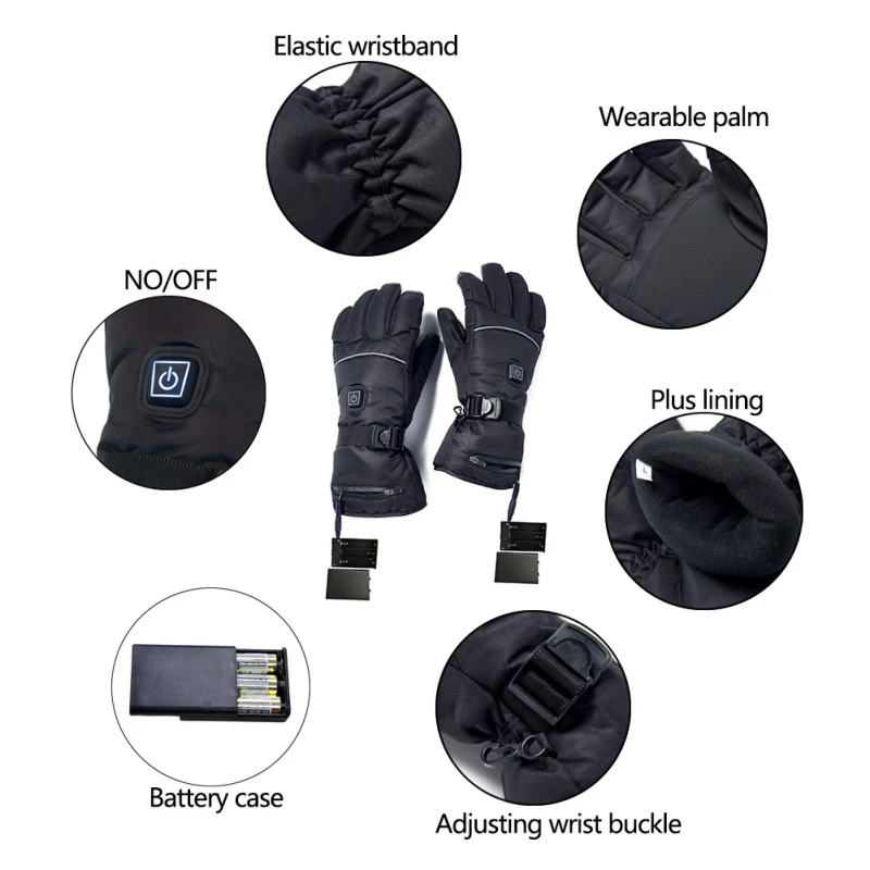

New Waterproof Heated Unisex Gloves Battery Powered For Motorcycle Hunting Riding Skiing Gloves Winter Warmer Black