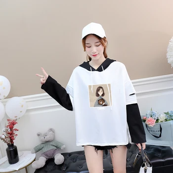 

Best Quality Funny Cartoon Hoodies Women Cute Lovely Bear And Girl Print Fashion Hip Hop Popular Drop Shoulder Pullover Clothes
