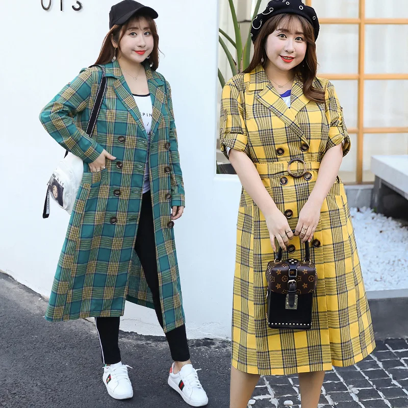 

[Xuan chen] Spring New Style Large GIRL'S Ultra-Large Size Dress British Style Contrast Color Plaid Trench Coat a Generation of