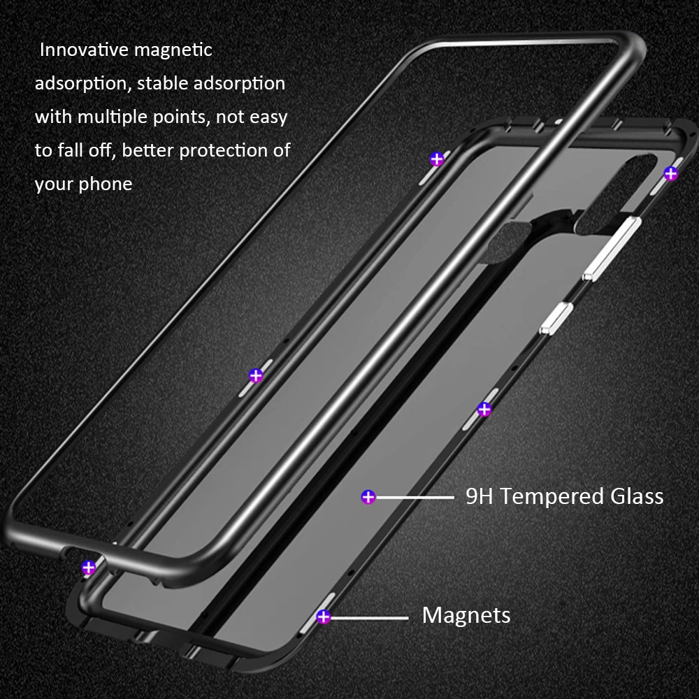 Metal-rimmed Mobile Phone Case Hardened Glass Magnetic Adsorption Protection Smartphone Cover Aluminum Frame Cases for VIVO X21