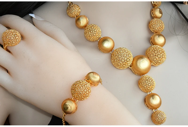 Nigerian Wedding Jewelry Set Bridal Necklace Earrings Bracelet Ring Sets Dubai Italian Gold Plated Big African 24k Jewellery Nigerian Wedding Jewelry Set Bridal Necklace Earrings Bracelet Ring Sets Dubai Italian Gold Plated Big African 24k Jewellery