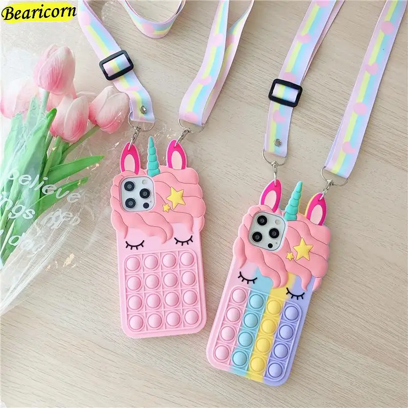 Pop Fidget Toys Custodia A Bolle Per Iphone 11 12 13 Pro X Xs Max Xr 6 6S 7 8 Plus 5 5S Se Mini Cartoon Unicorn Soft Cover In Silicone