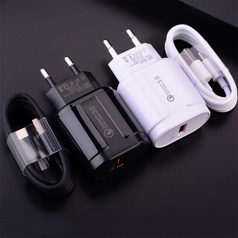 Зарядное устройство USB Type-C Micro 18 Вт для быстрой зарядки телефонов Samsung M51 A7 A6 J7 Huawei