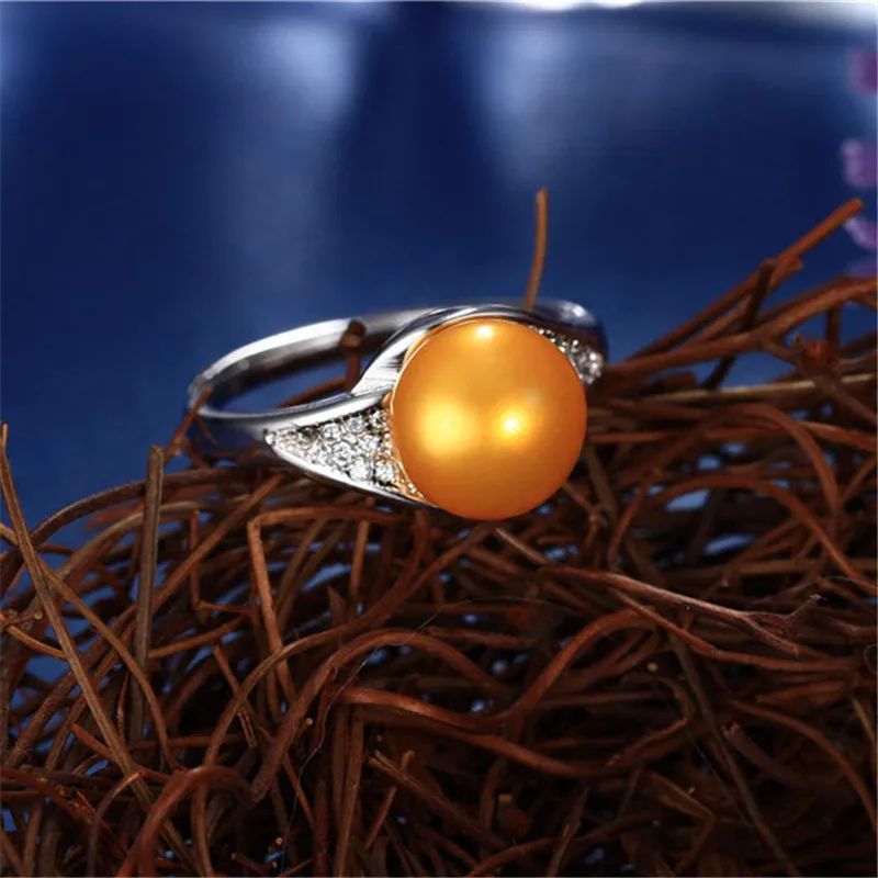 High luster AAAA 9mm natural freshwater pearl ring for women gift, 925 sterling silver women adjustable jewelry ring - Цвет камня: Золотой