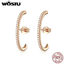WOSTU, 925 пробы, серебряные серьги-гвоздики, розовое золото, прозрачный Фианит, минимальный размер, серьги для женщин, девушек, вечерние, облегающие, 925, ювелирное изделие, CQE548