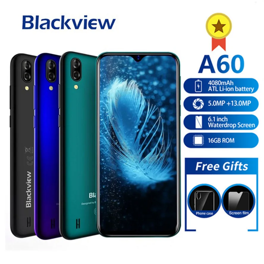 Blackview A60 Smartphone 4080mAh Android 8.1 13MP Dual Camera Cellphone MT6580A Quad core 6.1\ Blackview A60 Smartphone 4080mAh Android 8.1 13MP Dual Camera Cellphone MT6580A Quad core 6.1\