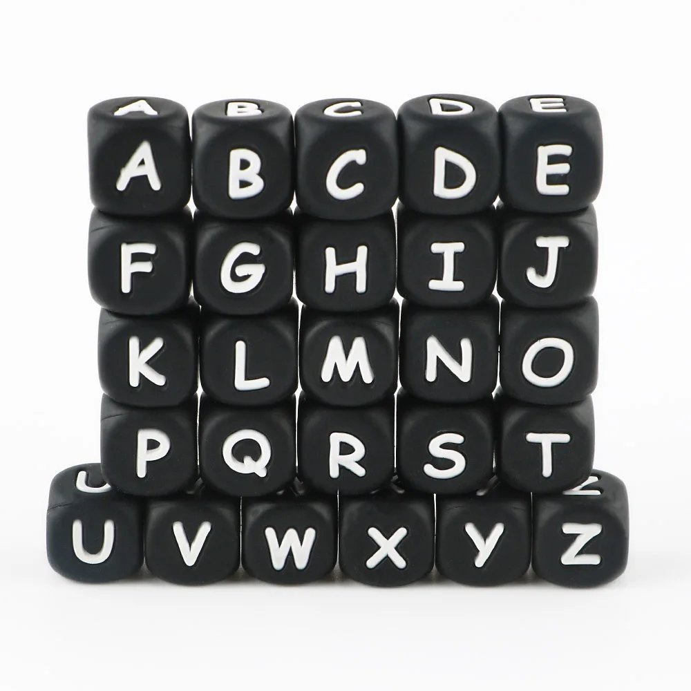 10pcs 12mm Black Letter Beads Square Letter Alphabet Beads Silicone Beads  DIY For Jewelry Making Bracelet Necklace Accessories